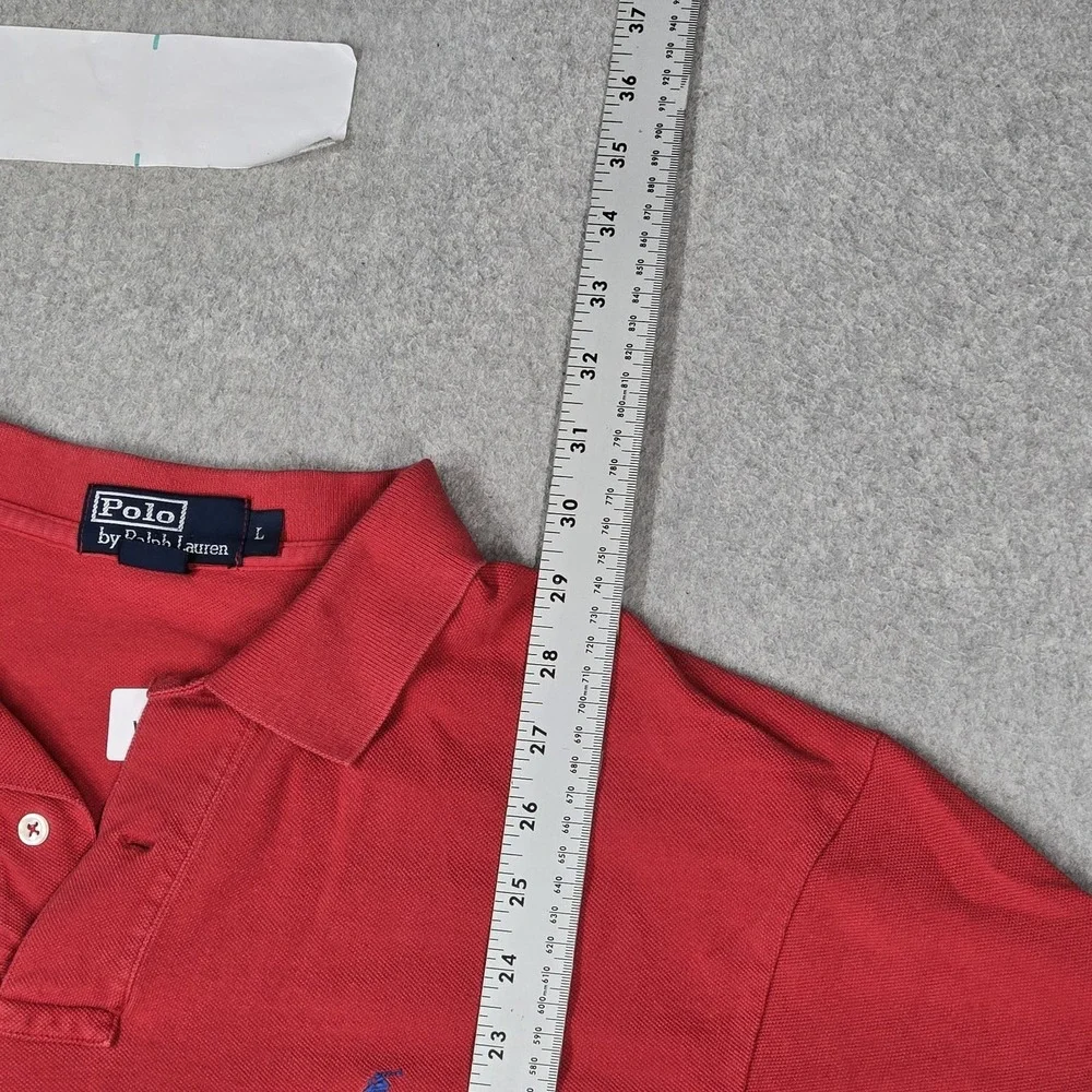 Polo By Ralph Lauren Men Polo L Red Embroidered Button Logo Short Sleeve